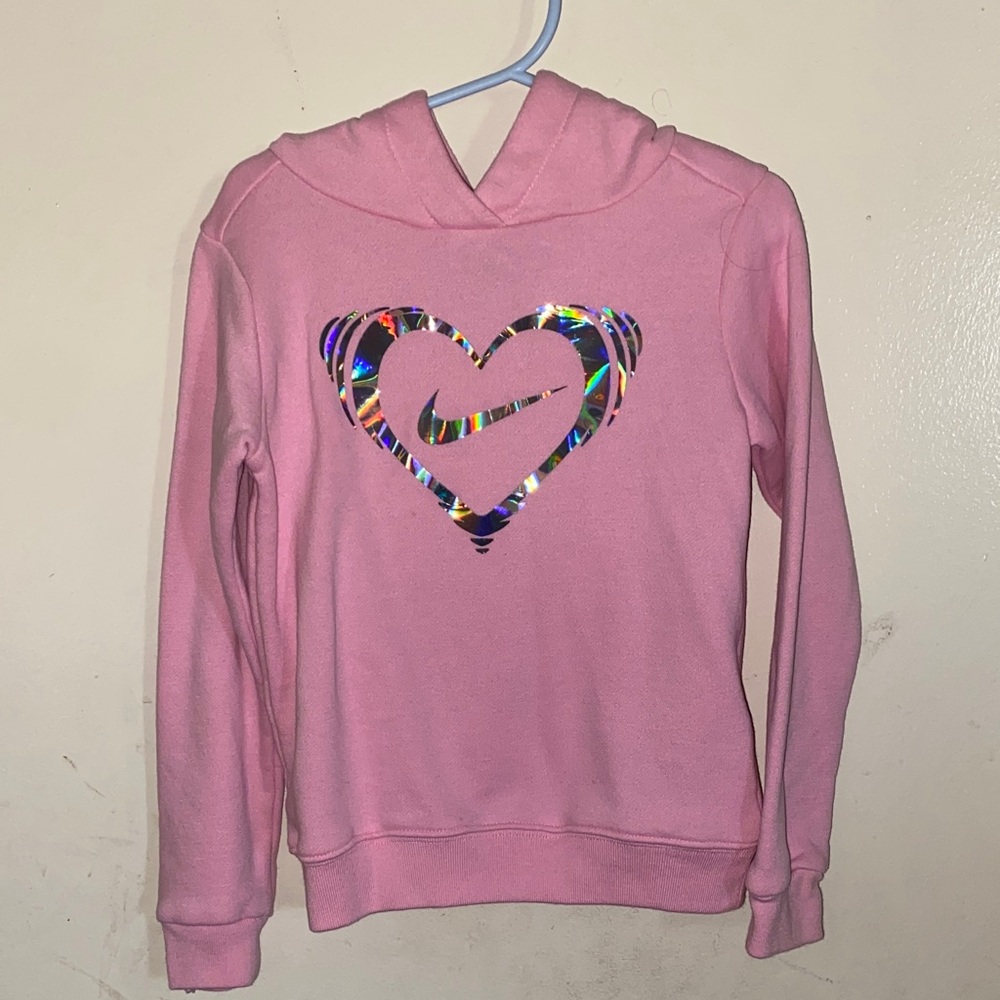 Nike Pink Kids Hoodie with Colorful Heart